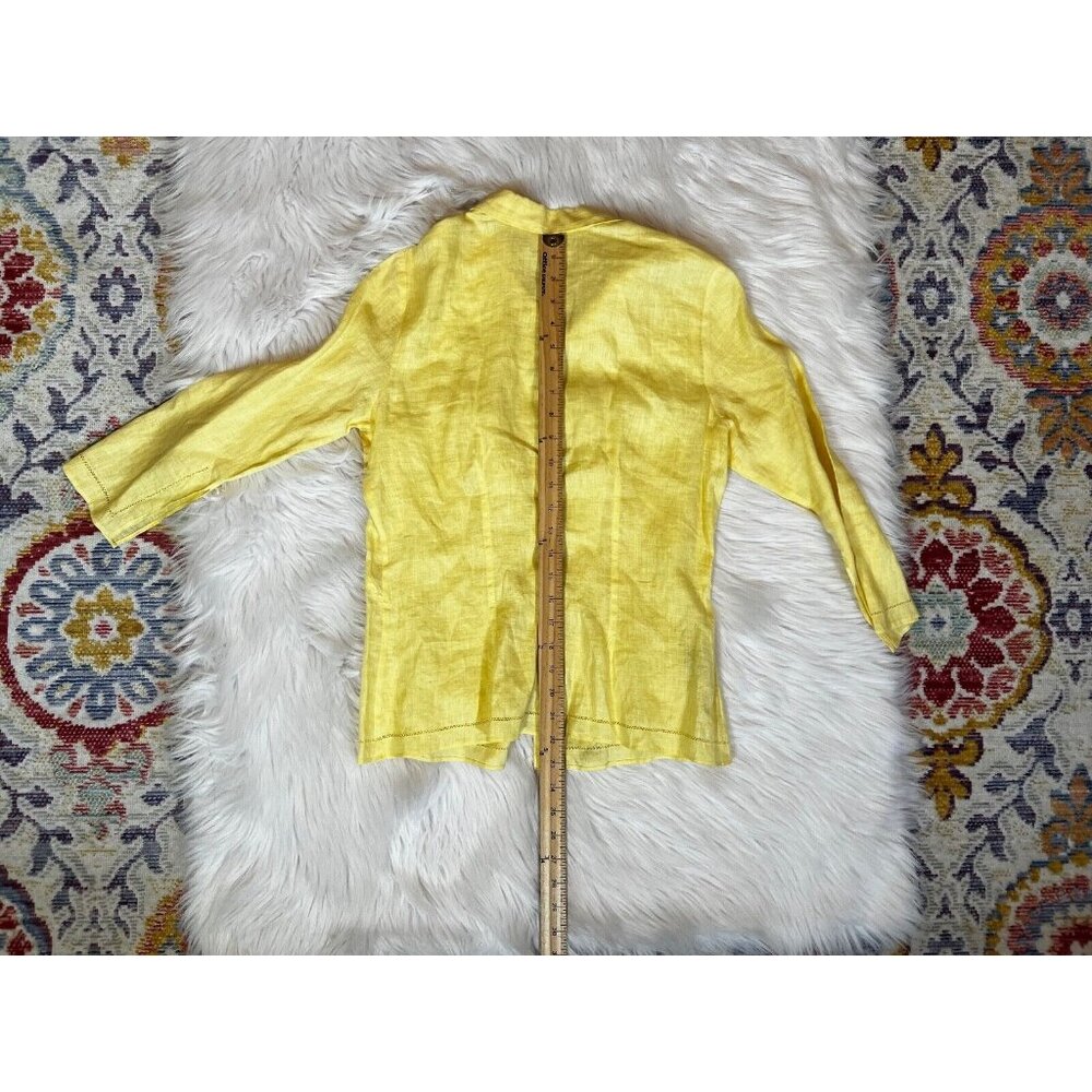 Vintage Max Studio Womens Button Up Shirt Sm Yellow Crochet Slit 3/4 Sleeve - Picture 5 of 7